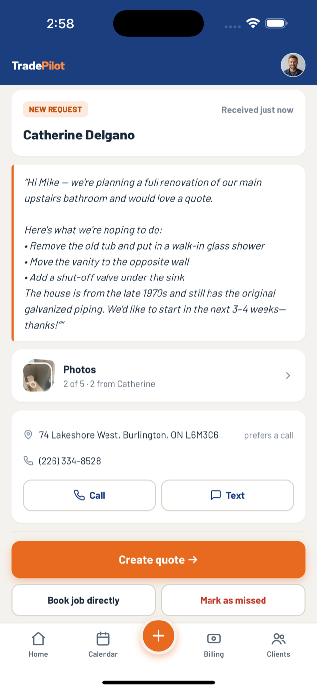 Public quote-request page